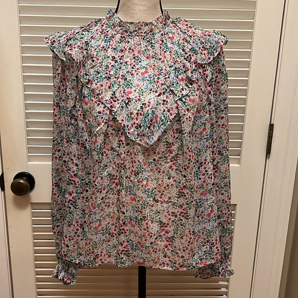 Boden V Yoke Flounce Top in Ivory Gardenia Petal, Size 12 - Picture 3 of 17